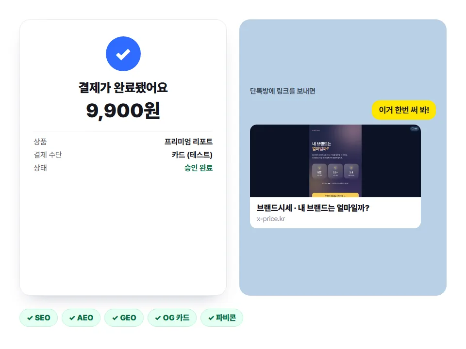 결제 완료 화면과 카카오톡 링크 미리보기(OG 카드)